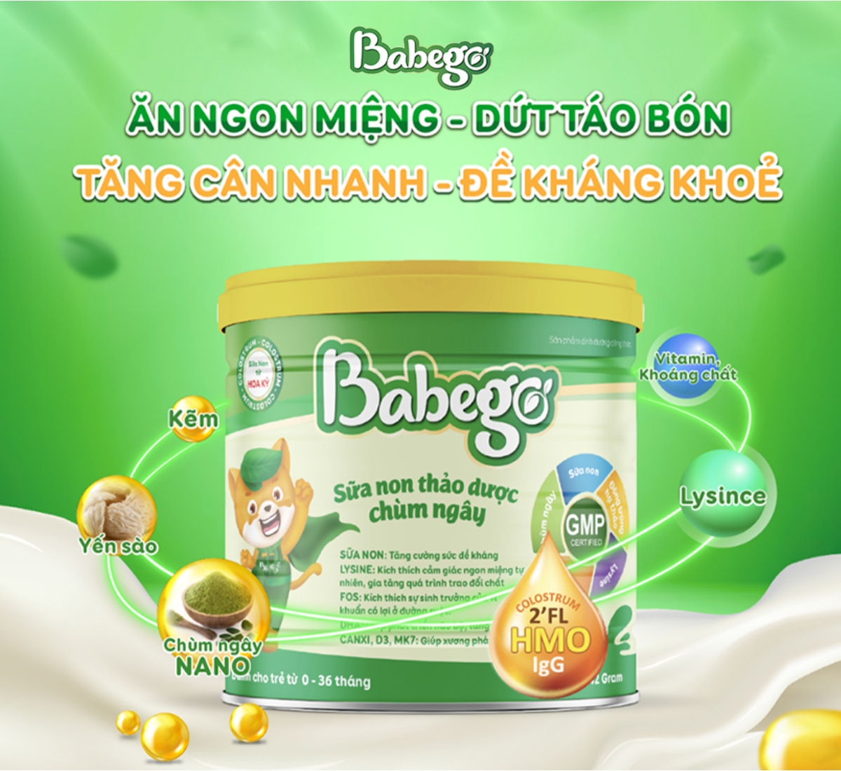 Sữa non thảo dược chùm ngây Babego giúp tăng cân nhanh - đề kháng khỏe