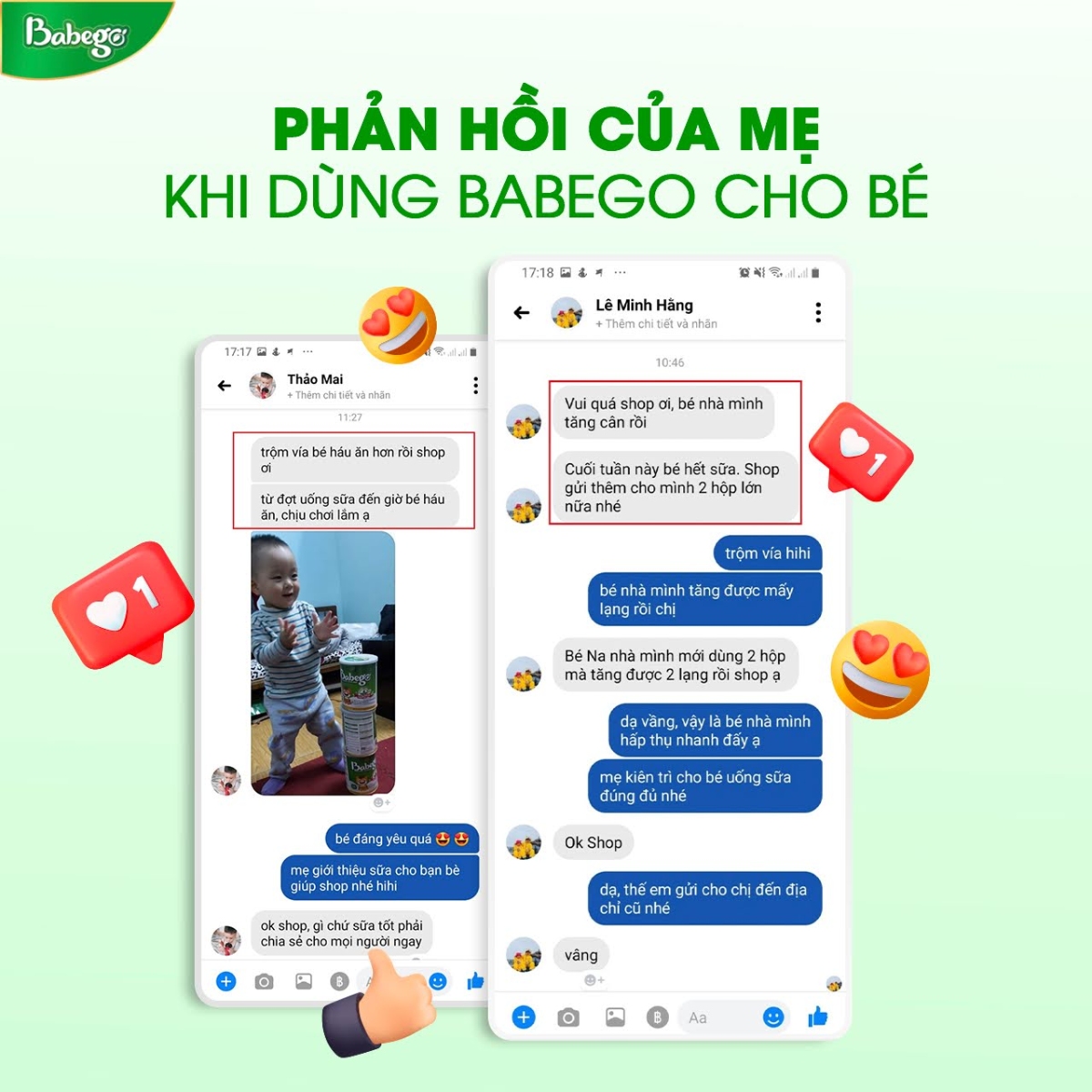 Phản hồi của mẹ sau khi cho con dùng Sữa non thảo dược chùm ngây Babego